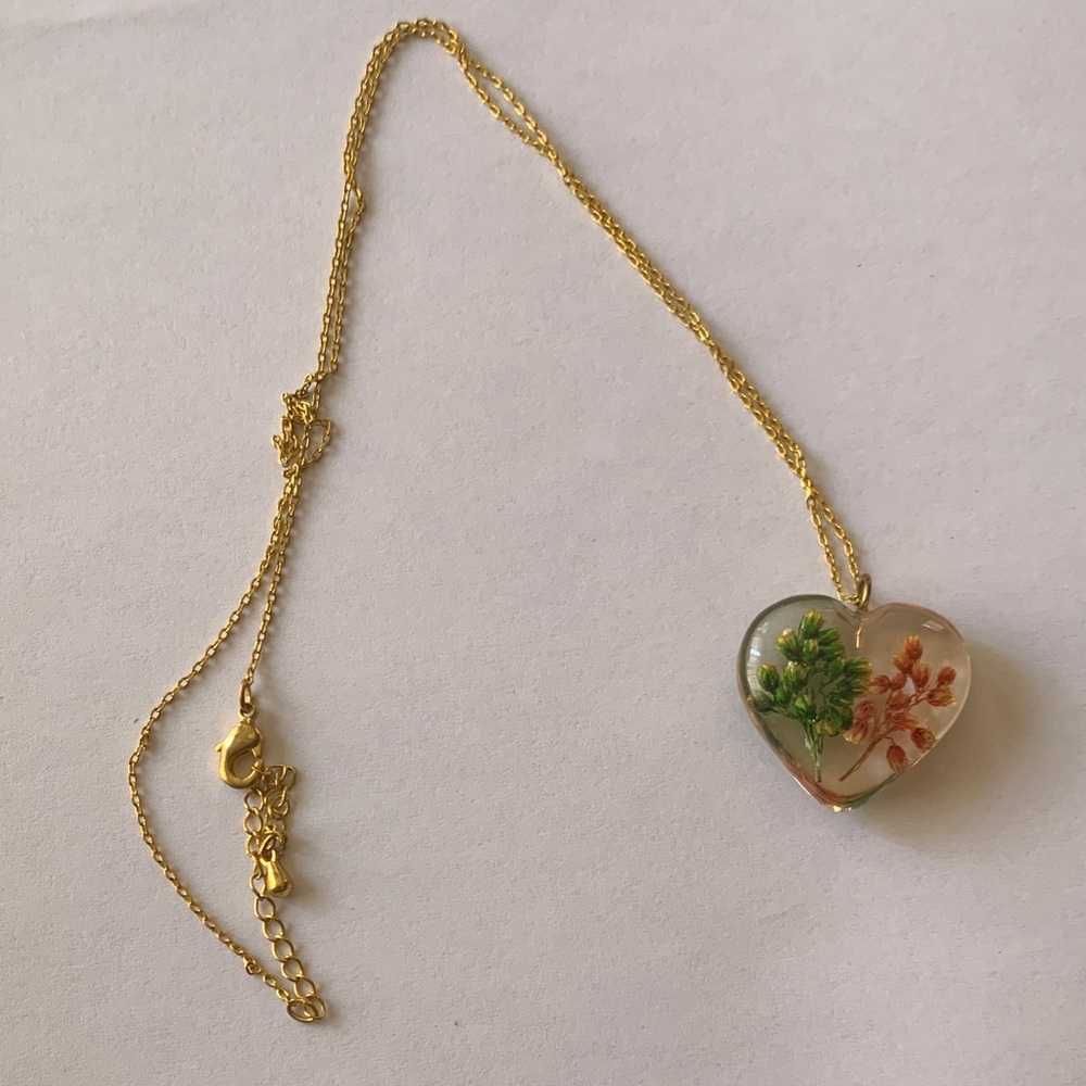 Gold Heart Pendant Necklace with Floral Design